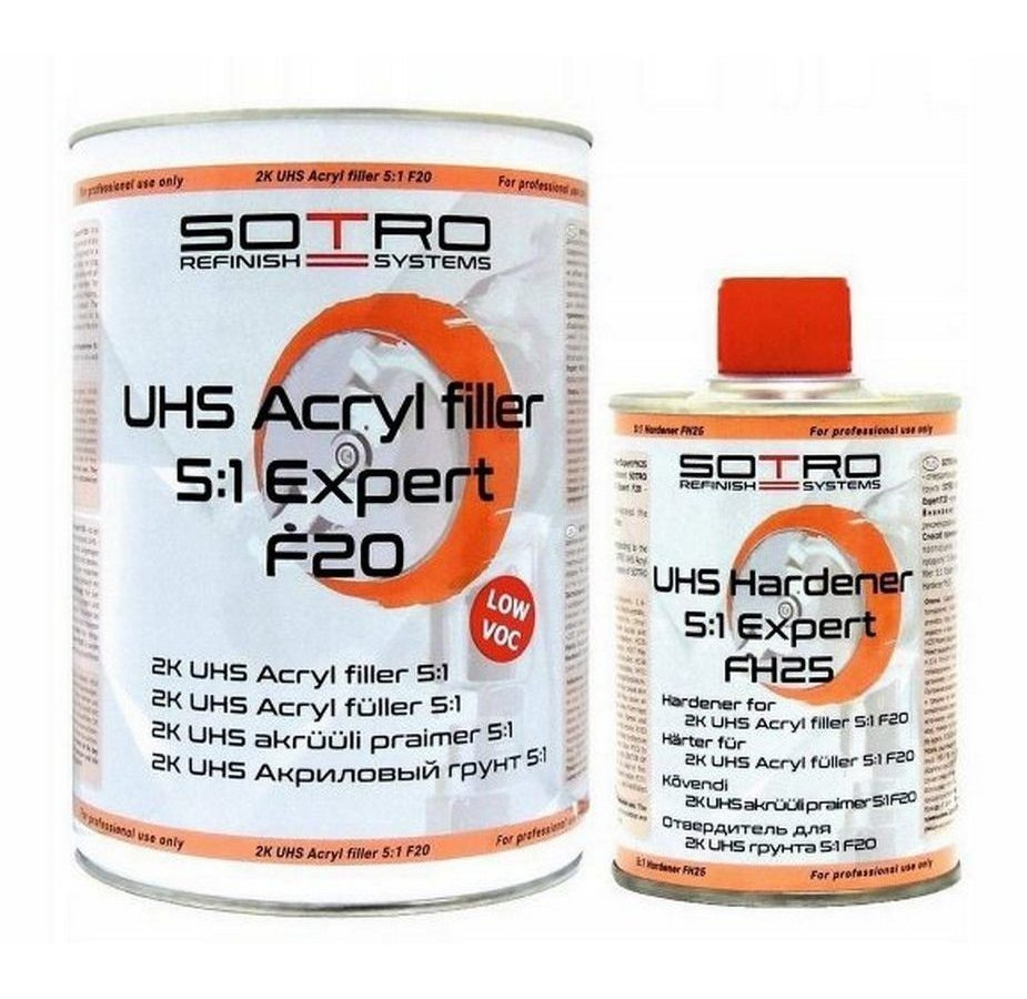 Грунт 2K 5:1 UHS Acryl filler  Expert F20 (4,0л+зат.0,8л)- сірий SOTRO - фото, зображення